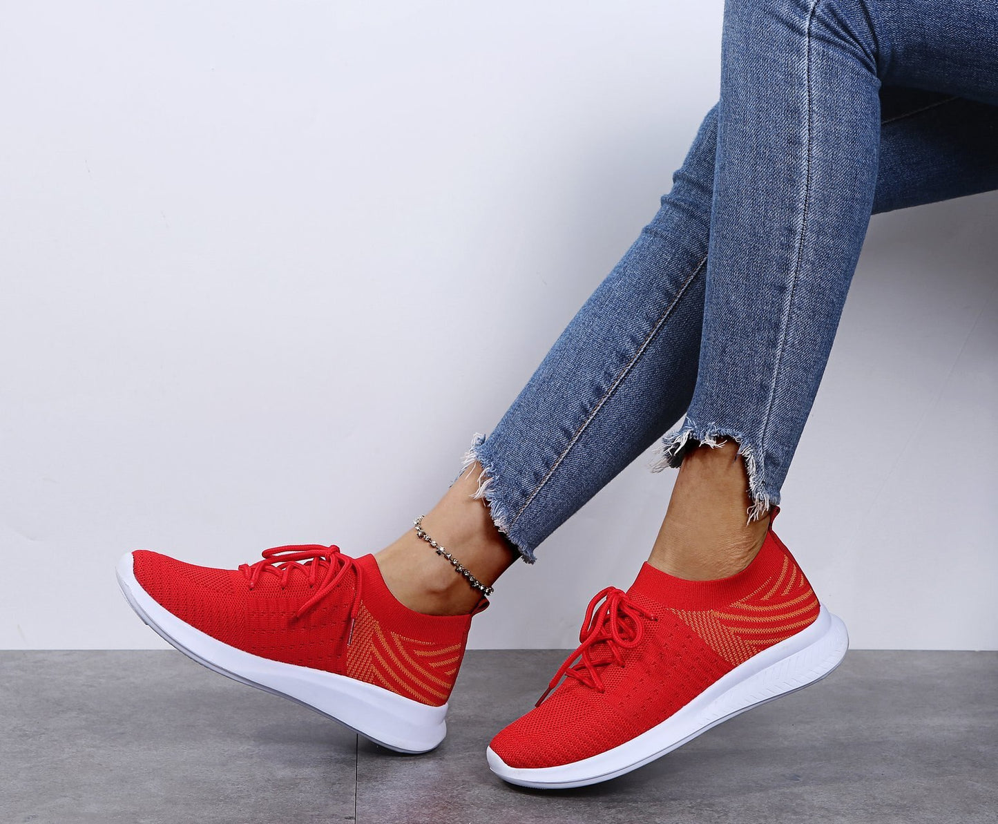 Women's Sneakers Lace Up Sock Shoes Summer Casual Sneakers Women Running Ladies Vulcanized Shoes Plus Size 35-43