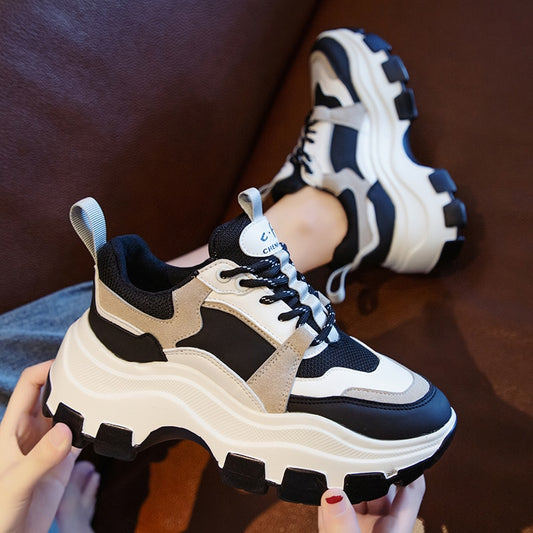 Women Chunky Sneakers Vulcanize Shoes Korean Fashion Female Black White Platform Thick Sole Casual Dad Shoes Woman Sneakers 8cm