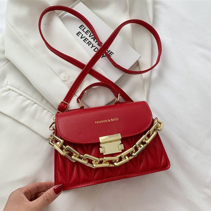 New Embroidery Shoulder Bags for Women Thick Chain Handbags Female Purse PU Leather Flap Crossbody Bags Fashion Designer