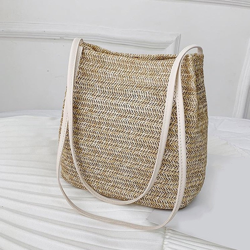 Women Crossbody Shoulder Bag Knitted Straw Messenger Satchel Handbag Bucket Bag Vintage Bucket Straw Beach Bags Women Totes