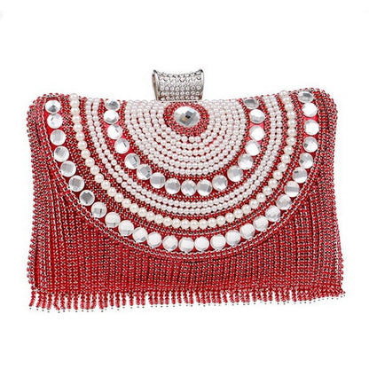 Rhinestones Tassel Clutch Diamonds Beaded Metal Evening Bags Chain Shoulder Messenger Purse Evening Bags For Wedding Bag