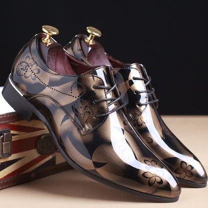 Fashion Men Casual Oxford Shoes Men's Red Print Business formal Leather Dress Shoes Wedding Party Men classic shiny Shoes