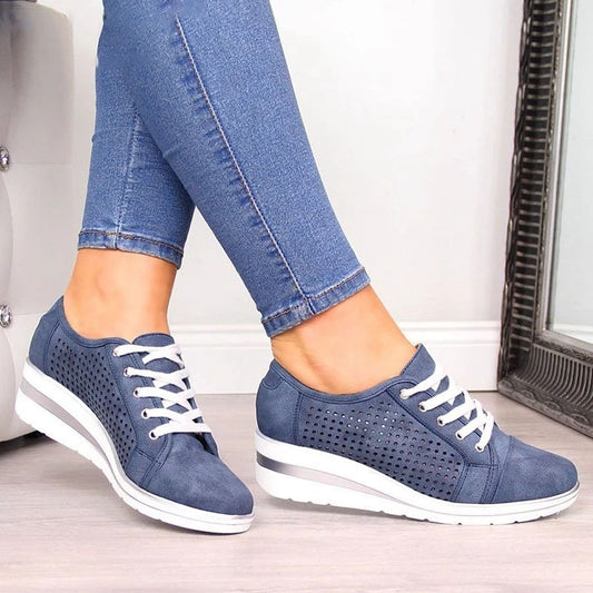 2021 Women Casual Flats Shoes Female Hollow Breathable Mesh Summer Women's Sneakers For Ladies Slip On Flats Loafers Lace Up