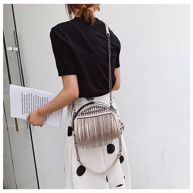Fringe Designer Insert Rivet Vintage Fashion PU Leather Chain Women Shoulder Crossbody Bag Shell Bags Women's Handbags Purses