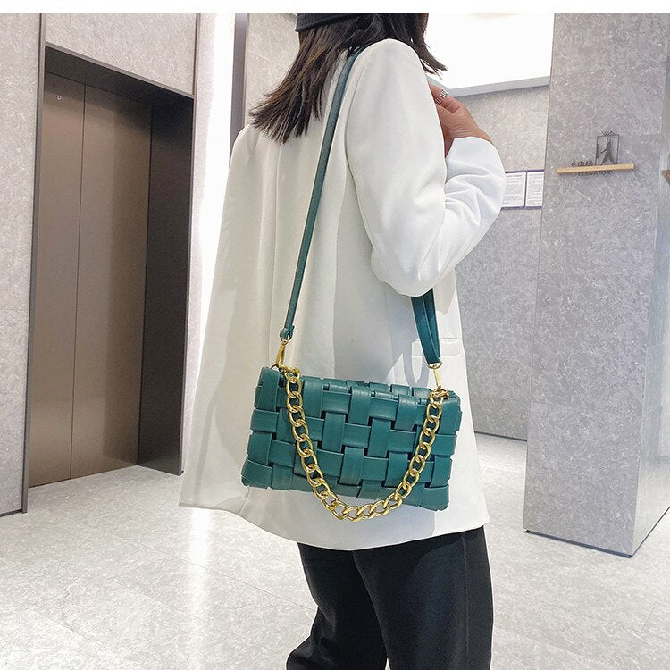 Weave Women&#39;s Clutches chain Design Shoulder bags Small PU Leather Crossbody Bags For Women 2022 Luxury handbag ladies Sling bag