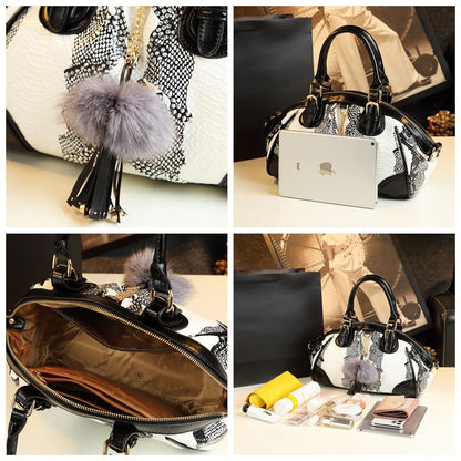 2022 New Fashion Women Handbag Tassel Dumpling Bag Female Soft Cowhide Leather Shoulder Messenger Bags Snake Pattern