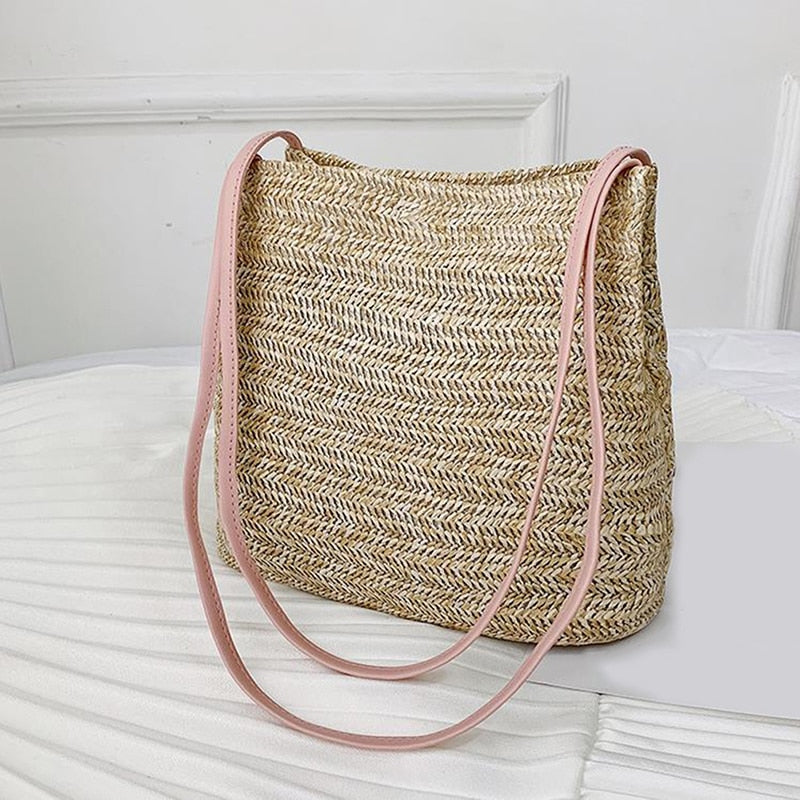 Women Crossbody Shoulder Bag Knitted Straw Messenger Satchel Handbag Bucket Bag Vintage Bucket Straw Beach Bags Women Totes