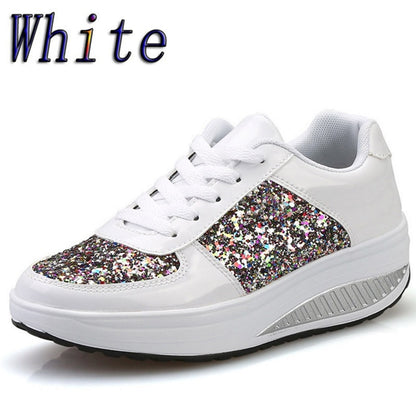 Women's Ladies Wedges Sneakers Sequins Shake Shoes Fashion Girls Sport Shoes Women Sneakers Woman Sneakers Shoes 2019 White Shoe