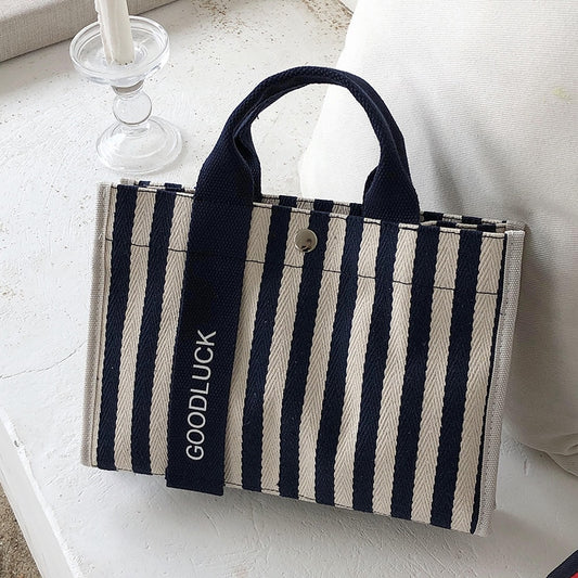 Fashion Striped Women Shoulder Bag Korean Style Canvas Sling Bags Small Square Crossbody Handbag Mommy Simple Travel Handbags