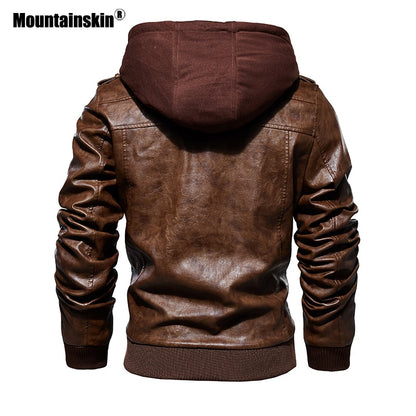 Mountainskin 2021 New Men&#39;s Hooded Leather Jackets Autumn Casual Motorcycle PU Jacket Biker Leather Coats Brand Clothing SA744
