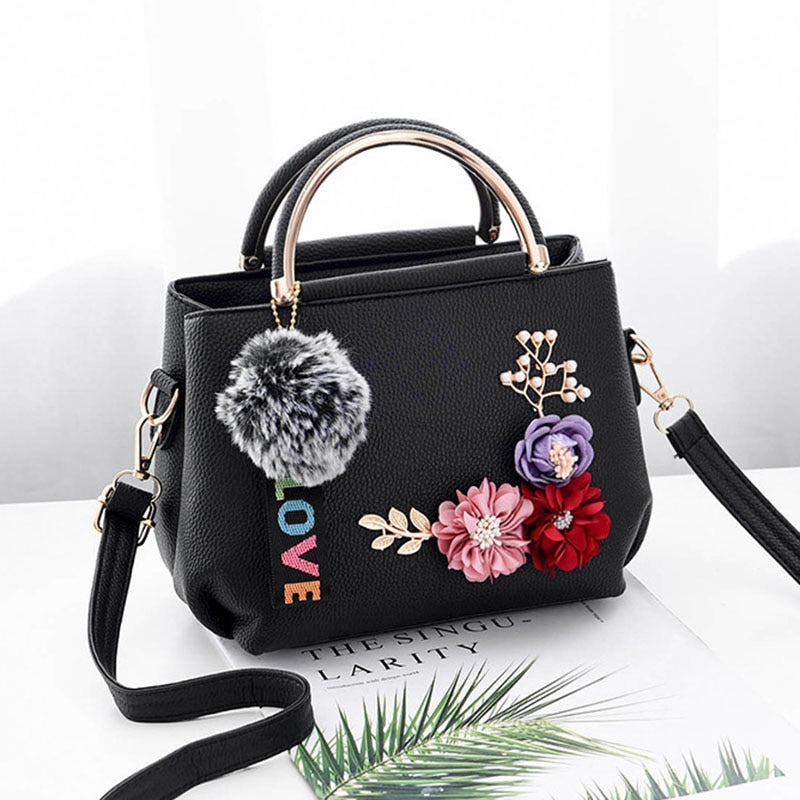 Fashion Flowers Designer Pu Leather Crossbody Bags for Women Vintage Small Shoulder Handbags Female Casual Top-Handle