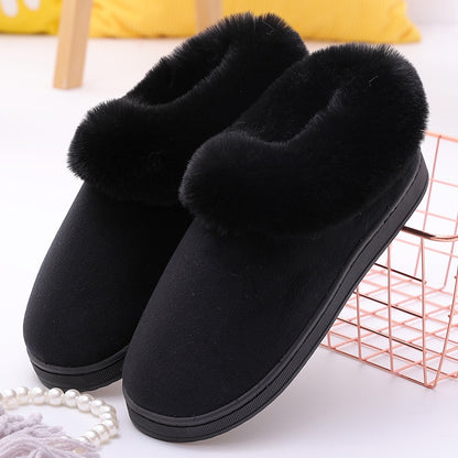 Mntrerm Winter Warm Cotton Slippers Female Thick Faux Fur Plus Size Velvet Men&#39;s Indoor Home Slippers Warm Couple Shoes Woman