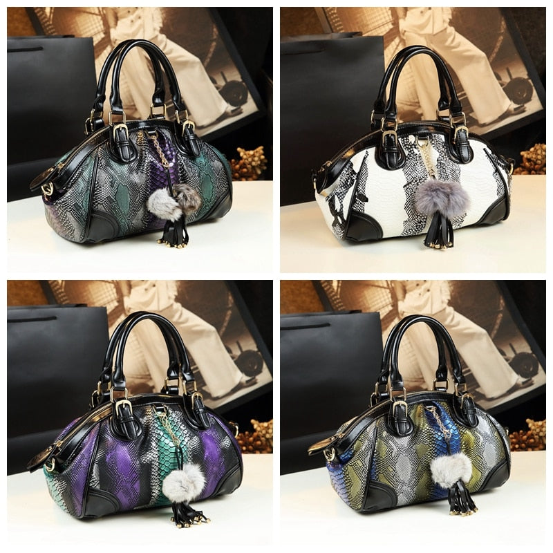 2022 New Fashion Women Handbag Tassel Dumpling Bag Female Soft Cowhide Leather Shoulder Messenger Bags Snake Pattern