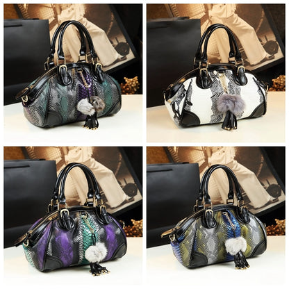 2022 New Fashion Women Handbag Tassel Dumpling Bag Female Soft Cowhide Leather Shoulder Messenger Bags Snake Pattern