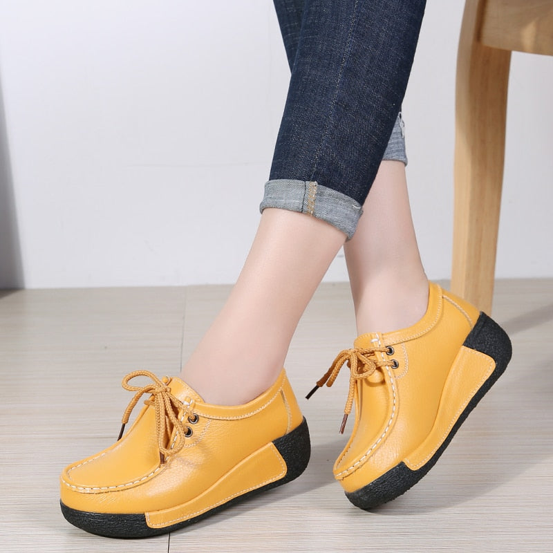 Women Flats Comfortable Loafers Shoes Woman Breathable Leather Lace-up Sneakers Women Fashion Black Soft Casual Shoes Female