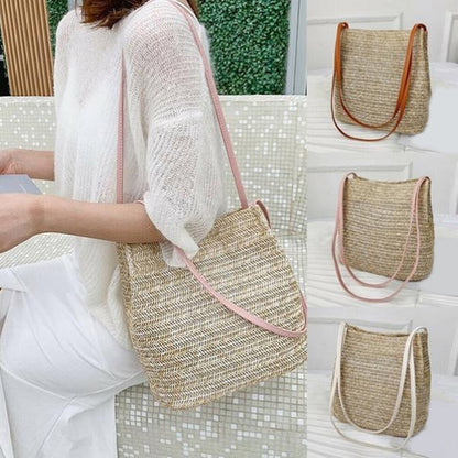 Women Crossbody Shoulder Bag Knitted Straw Messenger Satchel Handbag Bucket Bag Vintage Bucket Straw Beach Bags Women Totes