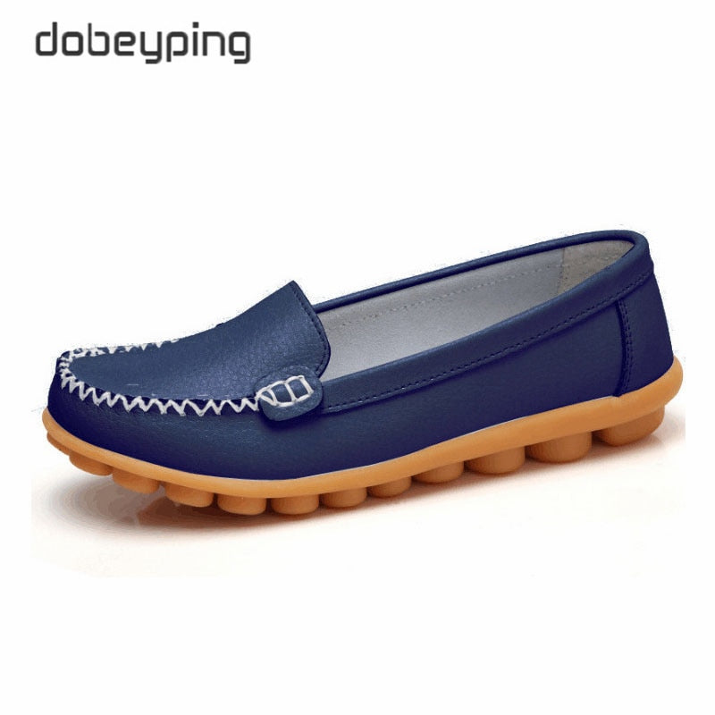 dobeyping New Spring Autumn Shoes Woman Genuine Leather Women Flats Slip On Women Loafers Moccasins Female Shoe Plus Size 35-44