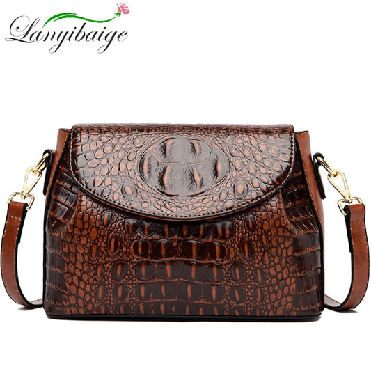 LANYIBAIGE New Fashion Ladies Shoulder Bag Head Layer Cowhide Crocodile Pattern Bag Female Designer Luxury Travelling Bag 2022