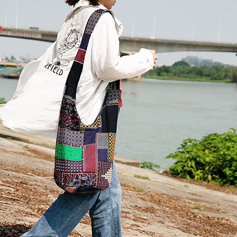 Vintage Hippy Hippie Bohemian Bag Women Shoulder Crossbody Bags Cotton Women&#39;s Handbags Books School Travel Bucket Bag