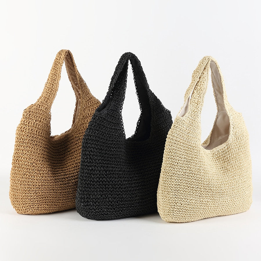 Fashion Straw Women Shoulder Bags Paper Woven Female Handbags Large Capacity Summer Beach Straw Bags Casual Tote Purses 2022