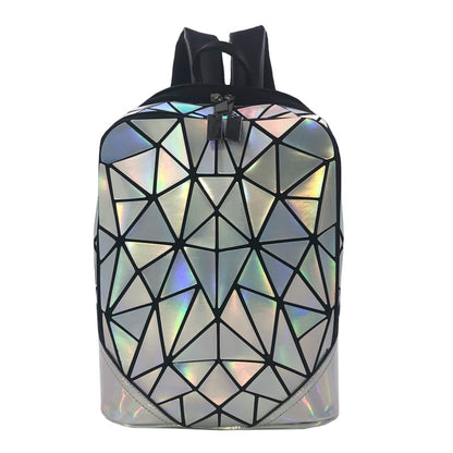 New Women Backpack Geometric Folding Bag Small Students School Bags For Teenage Girls Luminous Backpacks Hologram Daily Backpack