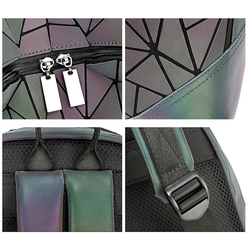 New Women Backpack Geometric Folding Bag Small Students School Bags For Teenage Girls Luminous Backpacks Hologram Daily Backpack