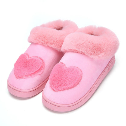 Cotton Women Slippers New Arrival Heart-Shaped  Warm Plush Winter Fur Slippers Soft Indoor Shoes Flat With Home Slippers