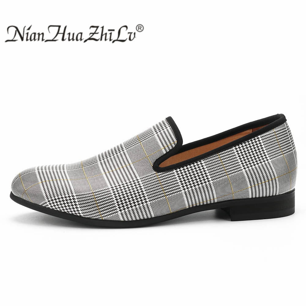 men&#39;s casual shoes 2019 Luxury men shoes chequered leather Handmade luxurious flats men&#39;s fashion  loafers