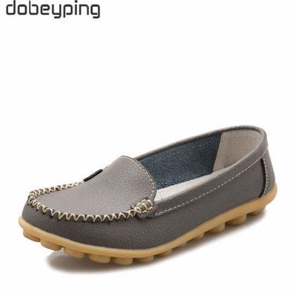 dobeyping New Spring Autumn Shoes Woman Genuine Leather Women Flats Slip On Women Loafers Moccasins Female Shoe Plus Size 35-44