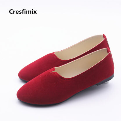 Cresfimix zapatos de mujer women cute plus size pointed toe slip on flat shoes female spring and summer flock shoes lady flats
