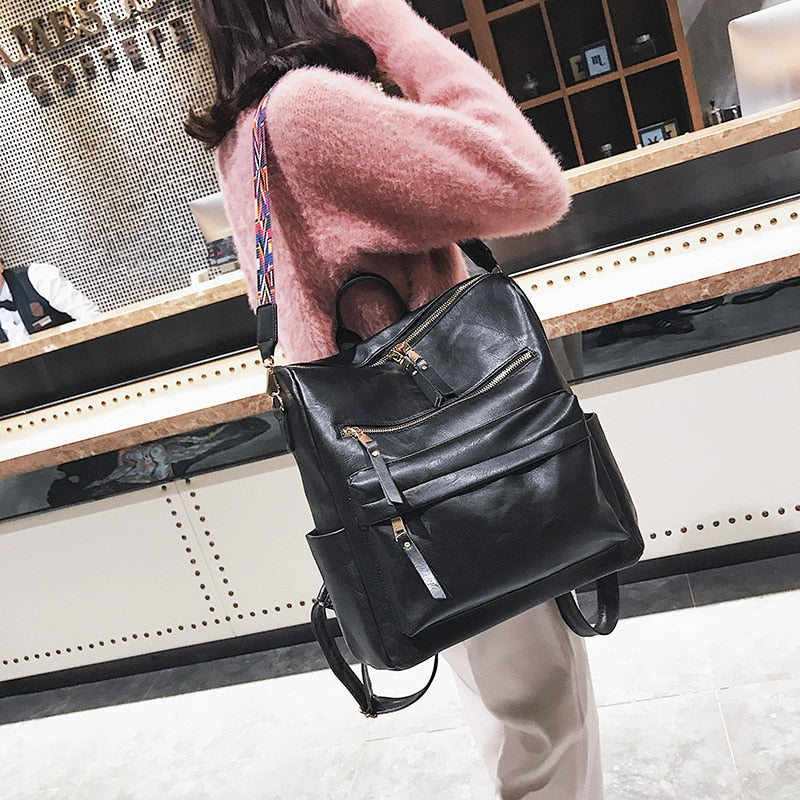 Retro Large capacity Backpack Women PU Leather Rucksack Women&#39;s Knapsack Travel Backpacks Shoulder School Bags Mochila Back Pack