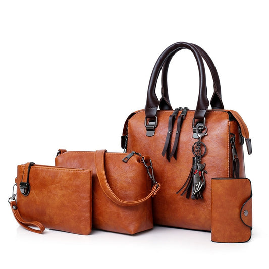 New 4pcs/Set High Quality Ladies Handbags Female PU Leather Shoulder Messenger Bags Women Composite Bags Tote Bag bolsa feminina