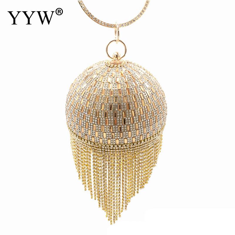 Golden Diamond Tassel Women Party Metal Crystal Clutches Evening Bags Wedding Bag Bridal Shoulder Handbag Luxury Clutch Purse