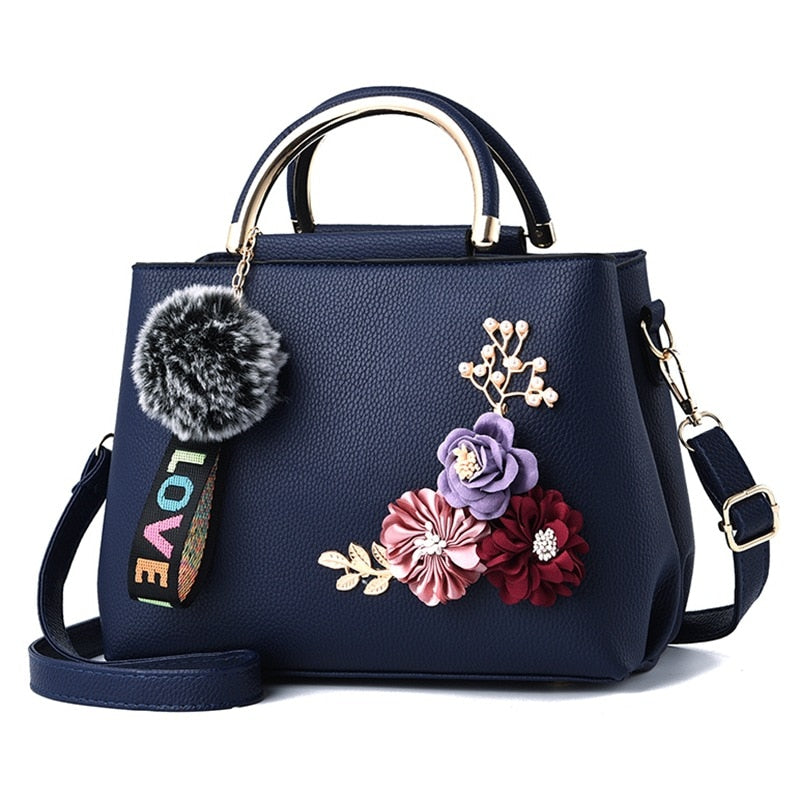 Fashion Flowers Designer Pu Leather Crossbody Bags for Women Vintage Small Shoulder Handbags Female Casual Top-Handle