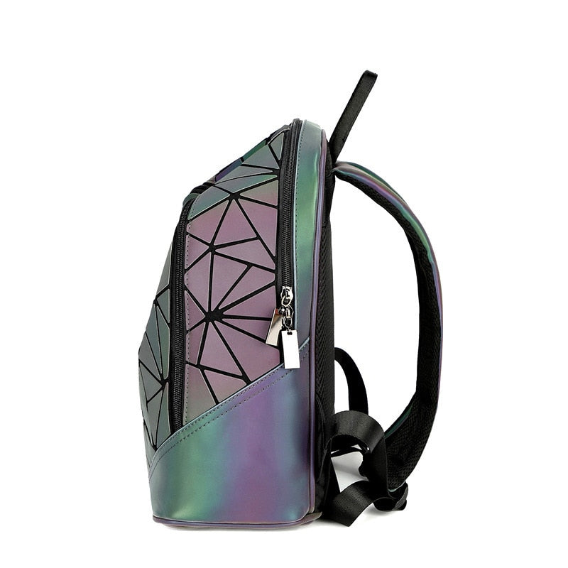 New Women Backpack Geometric Folding Bag Small Students School Bags For Teenage Girls Luminous Backpacks Hologram Daily Backpack