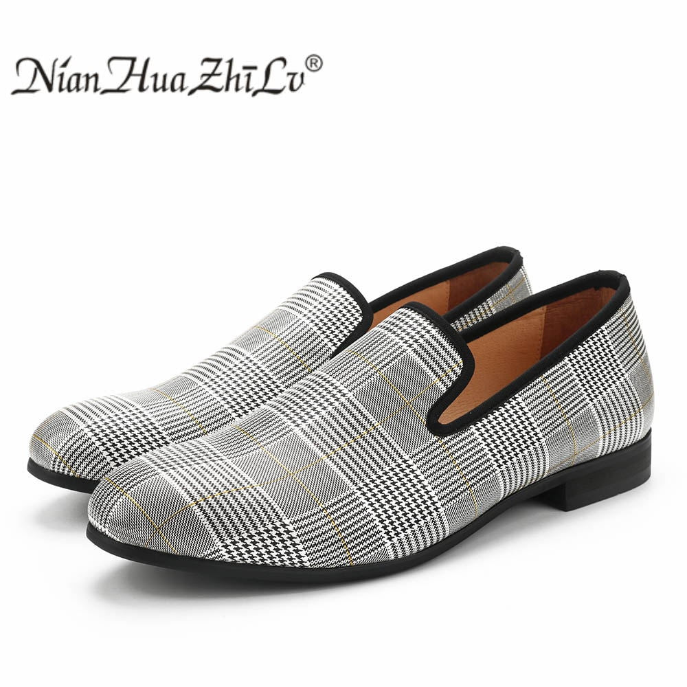 men&#39;s casual shoes 2019 Luxury men shoes chequered leather Handmade luxurious flats men&#39;s fashion  loafers