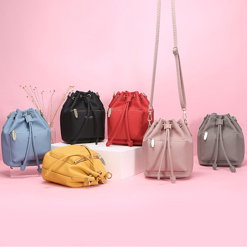 WEICHEN Fashion Bucket Shoulder Bag Women Drawstring Crossbody Bag Female Messenger Bags Ladies Synthetic Leather Handbag Sac