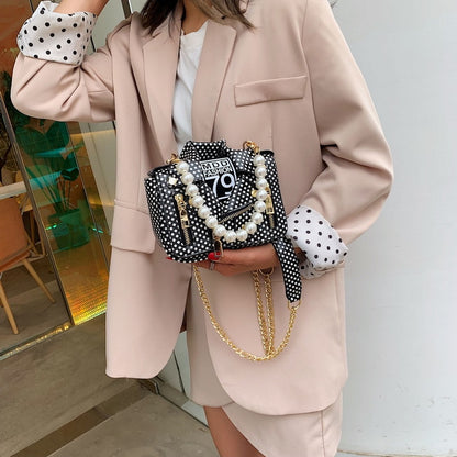 Designer Women Messenger Bags Dot Mini Jacket Bag Lady Shoulder Bag Pearl Handle Chain Crossbody Bags Sac A Main Femme De Marque