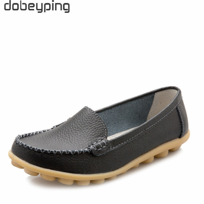 dobeyping New Spring Autumn Shoes Woman Genuine Leather Women Flats Slip On Women Loafers Moccasins Female Shoe Plus Size 35-44