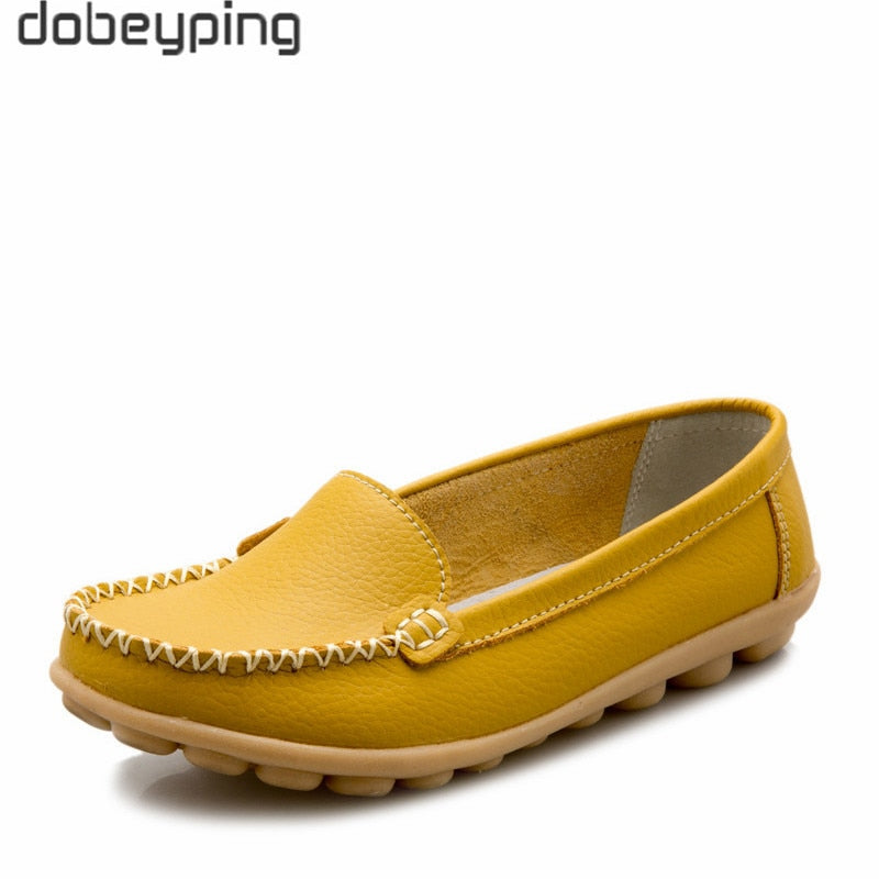 dobeyping New Spring Autumn Shoes Woman Genuine Leather Women Flats Slip On Women Loafers Moccasins Female Shoe Plus Size 35-44