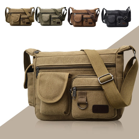 Canvas Shoulder Bags for Young Solid Colors Messenger Strong Fabric Winter Vintage Style Crossbody Bags 2020 Multiple Pockets