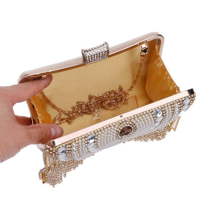 Rhinestones Tassel Clutch Diamonds Beaded Metal Evening Bags Chain Shoulder Messenger Purse Evening Bags For Wedding Bag