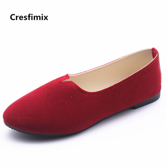 Cresfimix zapatos de mujer women cute plus size pointed toe slip on flat shoes female spring and summer flock shoes lady flats