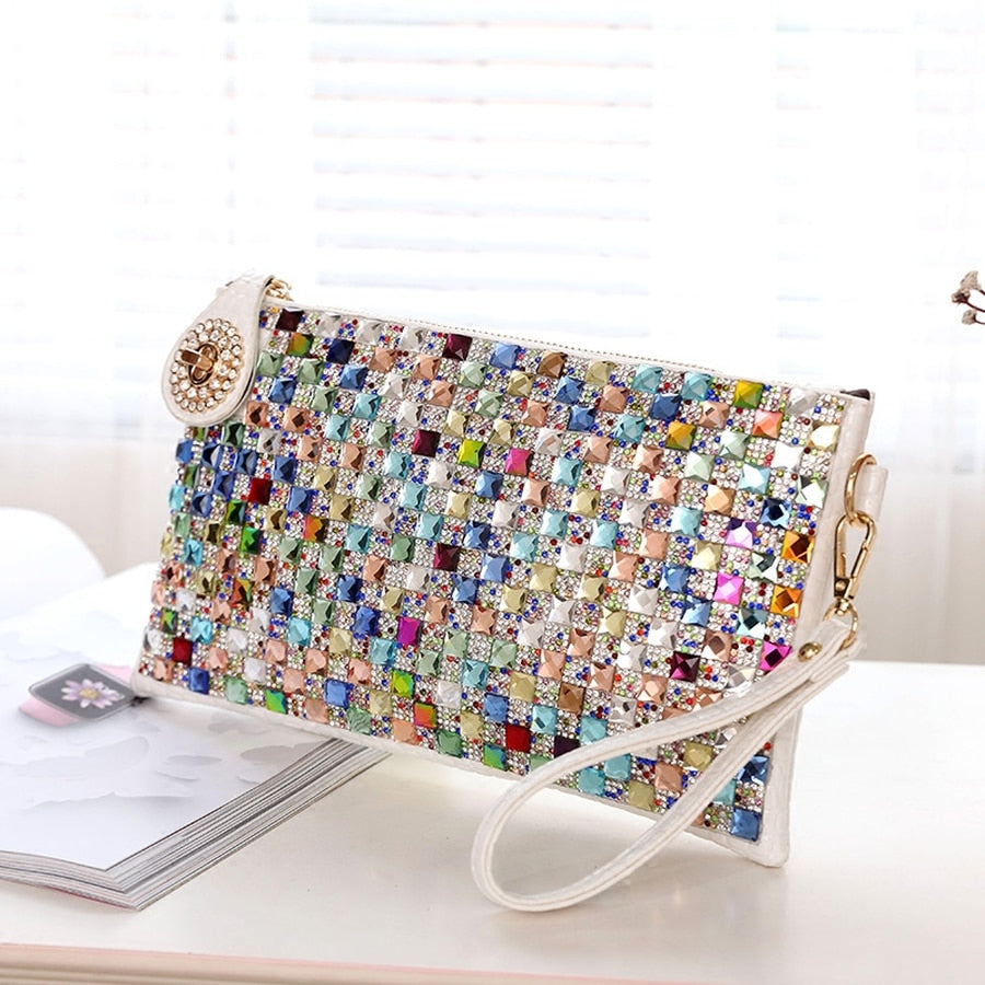 Colorful Rhinestone Women Clutch Bag Designer Luxury Diamond Ladies Evening Bag Chic Shoulder Crossbody Bags Party Small Purse