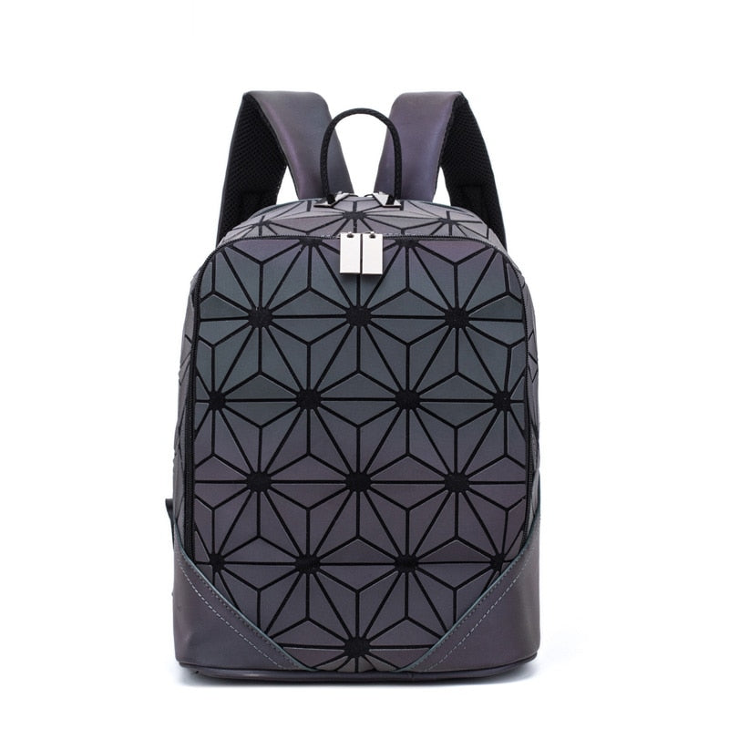 New Women Backpack Geometric Folding Bag Small Students School Bags For Teenage Girls Luminous Backpacks Hologram Daily Backpack