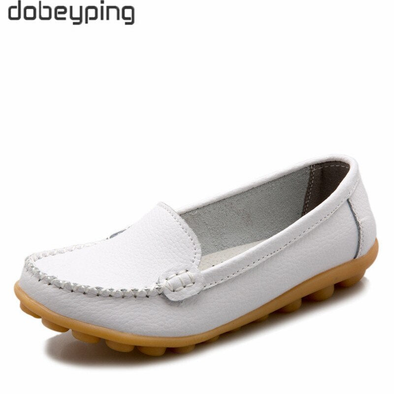 dobeyping New Spring Autumn Shoes Woman Genuine Leather Women Flats Slip On Women Loafers Moccasins Female Shoe Plus Size 35-44