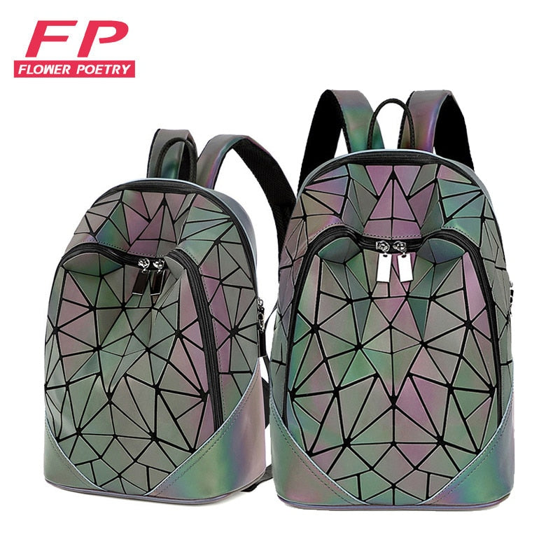 New Women Backpack Geometric Folding Bag Small Students School Bags For Teenage Girls Luminous Backpacks Hologram Daily Backpack