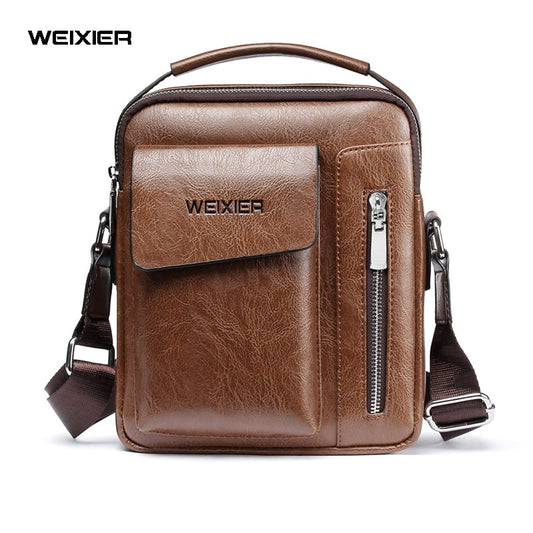 WEIXIER Men Shoulder Bags Crossbody Bag Multi-function Men&#39;s Handbags Capacity PU Leather Bag For Male Messenger Bags Tote Bag