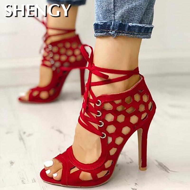 Women&#39;s Sandals Fine High-heeled Fashion 2020 Casual Fighter High Heels Women&#39;s Shoes Summer Cross Strap Sandals