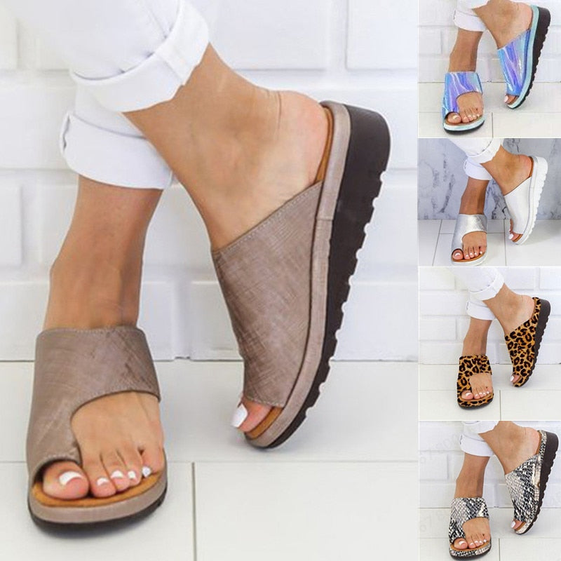 Women Leather Shoes Comfy Platform Flat Sole Ladies Casual Soft Big Toe Foot Correction Sandal Orthopedic Bunion Corrector